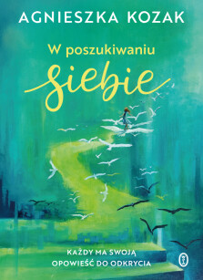 Na okładce reprodukcja olejnego obrazu autorstwa Aleksandry Wagi-Mizery. Na dole dwa stopnie schodów w kolorach zielonym i niebieskim, na nich białe litery - podtytuł książki. W prawym dolnym roku białe logo WL. Nad nim cztery czarne ptaki. Lecą w głąb ob